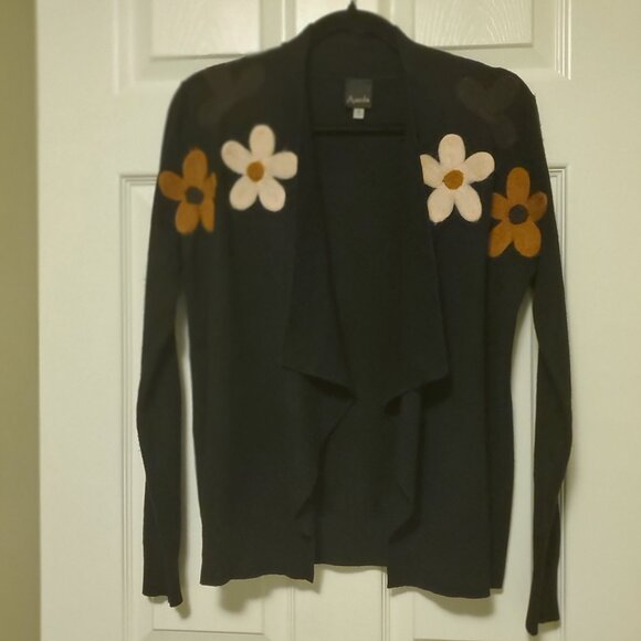 Aaeda Women's Size Small Black Floral Felt Cardigan, Boho Y2K - Picture 1 of 11
